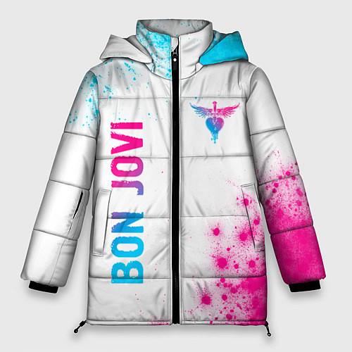 Женская зимняя куртка Bon Jovi neon gradient style: надпись, символ / 3D-Черный – фото 1