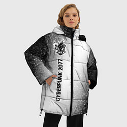 Куртка зимняя женская Cyberpunk 2077 glitch на светлом фоне: по-вертикал, цвет: 3D-черный — фото 2