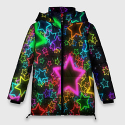Куртка зимняя женская Большие неоновые звезды, цвет: 3D-светло-серый