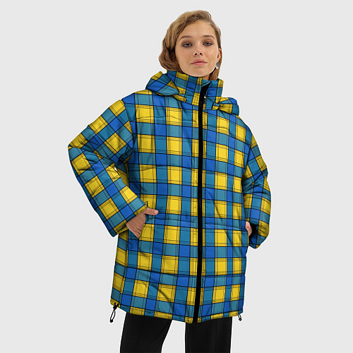 Женская зимняя куртка Желтый с синим клетчатый модный узор / 3D-Светло-серый – фото 3