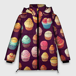 Женская зимняя куртка Много нарисованных капкейков