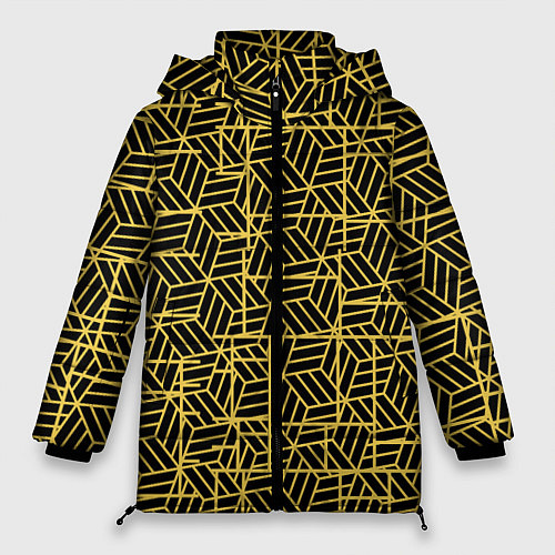 Женская зимняя куртка Геометрический узор полосатый кубик / 3D-Черный – фото 1