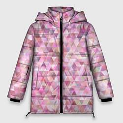 Куртка зимняя женская Абстрактное множество розовых и фиолетовых треугол, цвет: 3D-красный