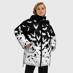 Куртка зимняя женская Black and white bat pattern, цвет: 3D-светло-серый — фото 2