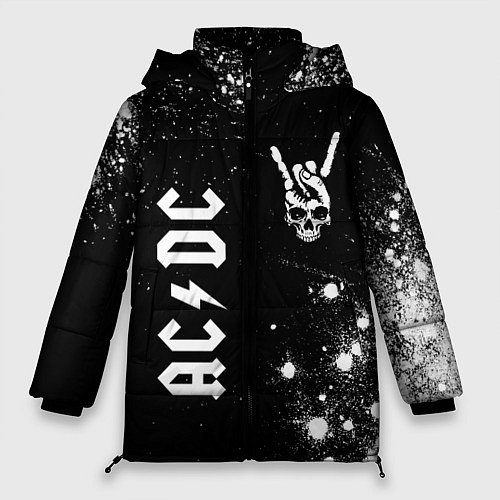 Женская зимняя куртка AC DC и рок символ на темном фоне / 3D-Черный – фото 1
