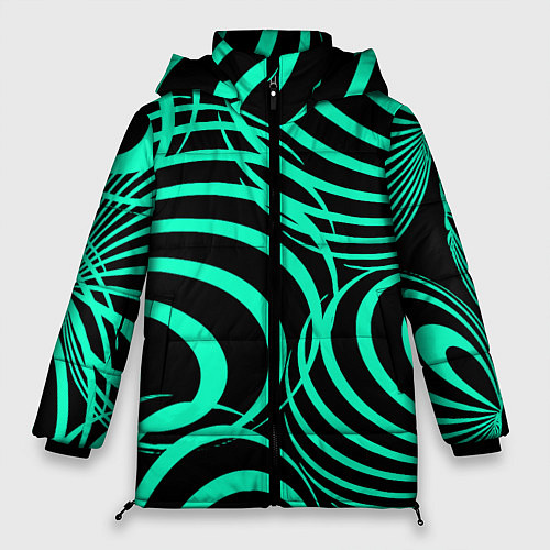 Женская зимняя куртка Зелёные полоски / 3D-Черный – фото 1