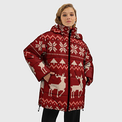 Куртка зимняя женская Узоры новогодние : Олени, цвет: 3D-красный — фото 2