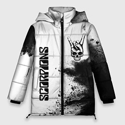Куртка зимняя женская Scorpions и рок символ на светлом фоне, цвет: 3D-черный
