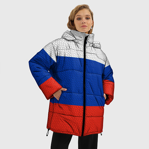 Женская зимняя куртка Триколор - флаг России плетёный / 3D-Светло-серый – фото 3