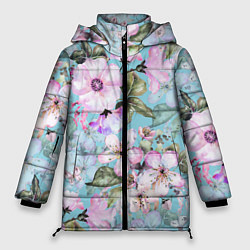Женская зимняя куртка Яблоня в цвету акварель