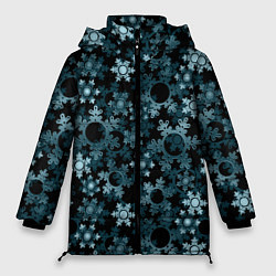 Куртка зимняя женская Новогодний рождественский темно синий узор со снеж, цвет: 3D-красный