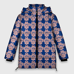 Куртка зимняя женская След собаки на синем фоне, цвет: 3D-черный
