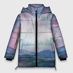 Женская зимняя куртка Горный пейзаж акварель