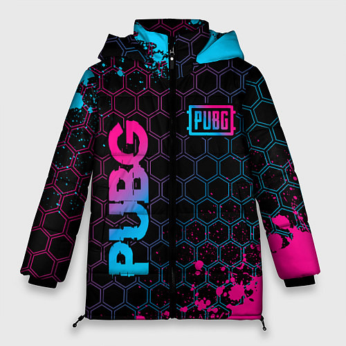 Женская зимняя куртка PUBG - neon gradient: надпись, символ / 3D-Черный – фото 1