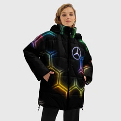 Куртка зимняя женская Mercedes - neon pattern, цвет: 3D-черный — фото 2