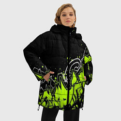 Куртка зимняя женская Яркое граффити на черной стене, цвет: 3D-черный — фото 2
