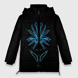 Женская зимняя куртка Неоновый цветок на черном фоне