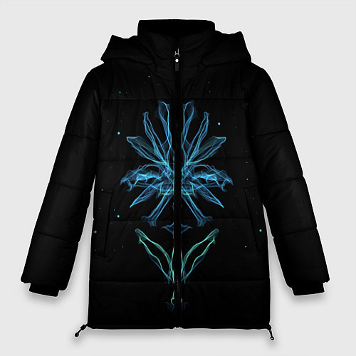 Женская зимняя куртка Неоновый цветок на черном фоне / 3D-Черный – фото 1