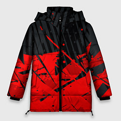 Женская зимняя куртка Красные брызги на черном фоне