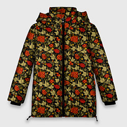 Куртка зимняя женская Хохлома - красные ягоды, цвет: 3D-черный
