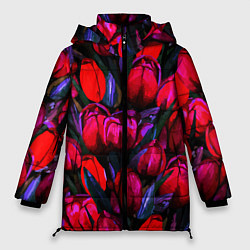 Женская зимняя куртка Тюльпаны - поле красных цветов