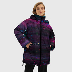 Куртка зимняя женская Фиолетовые абстрактные волны и камни, цвет: 3D-красный — фото 2