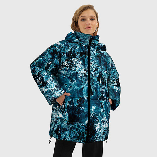 Женская зимняя куртка Гранж - абстрактные синие разводы / 3D-Светло-серый – фото 3