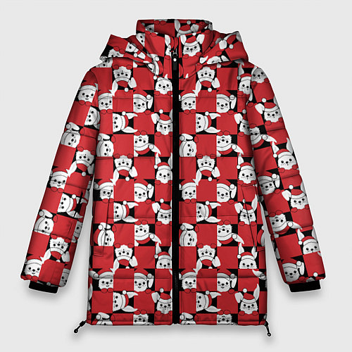 Женская зимняя куртка Кролики в красных шапках / 3D-Черный – фото 1
