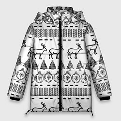 Женская зимняя куртка Черно-белый узор с оленями
