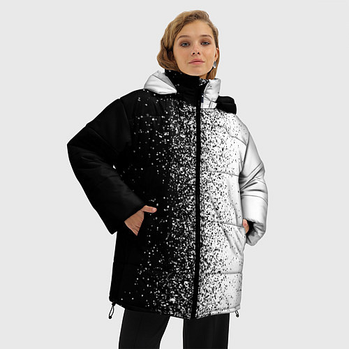Женская зимняя куртка Брызги красок - Черно-белый / 3D-Светло-серый – фото 3