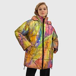 Куртка зимняя женская Абстракция осенняя листва акварель, цвет: 3D-светло-серый — фото 2