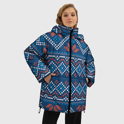Женская зимняя куртка Зимний вязанный стиль / 3D-Светло-серый – фото 3