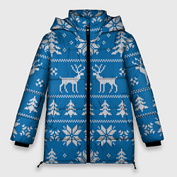 Женская зимняя куртка Рождественский синий свитер с оленями
