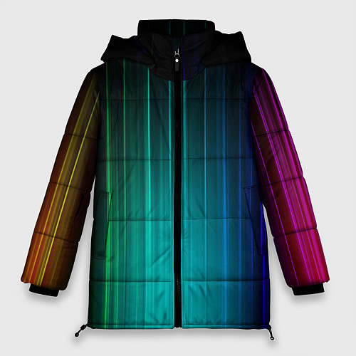 Женская зимняя куртка Радужные неоновые свечения / 3D-Черный – фото 1