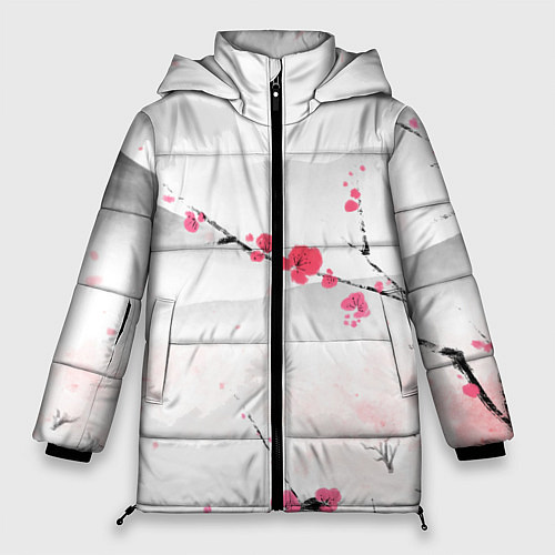 Женская зимняя куртка Японский пейзаж, начало весны / 3D-Черный – фото 1