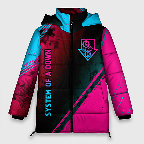 Женская зимняя куртка System of a Down - neon gradient: надпись, символ / 3D-Черный – фото 1