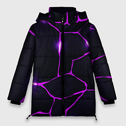 Куртка зимняя женская Фиолетовые неоновые трещины, цвет: 3D-черный
