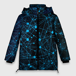 Куртка зимняя женская Нейроны - всемирная паутина на черном фоне, цвет: 3D-красный