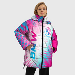 Куртка зимняя женская BMW neon gradient style: надпись, символ, цвет: 3D-черный — фото 2