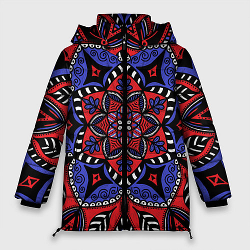 Женская зимняя куртка Мандала в цветах триколора / 3D-Черный – фото 1