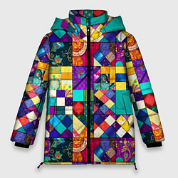Куртка зимняя женская Пэчворк - лоскутные узоры, цвет: 3D-красный