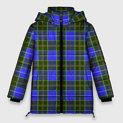 Куртка зимняя женская Ткань Шотландка сине-зелёная, цвет: 3D-светло-серый