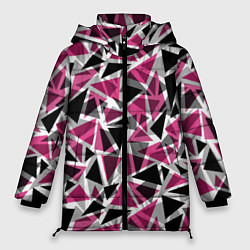 Куртка зимняя женская Геометрический абстрактный узор в вишнево серых и, цвет: 3D-черный
