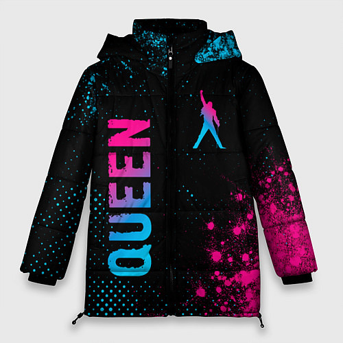 Женская зимняя куртка Queen - neon gradient: надпись, символ / 3D-Черный – фото 1