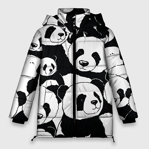 Женская зимняя куртка С пандами паттерн / 3D-Черный – фото 1