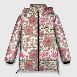 Женская зимняя куртка Фламинго и лотосы