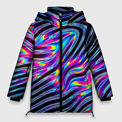 Куртка зимняя женская Голографические полосы, цвет: 3D-черный