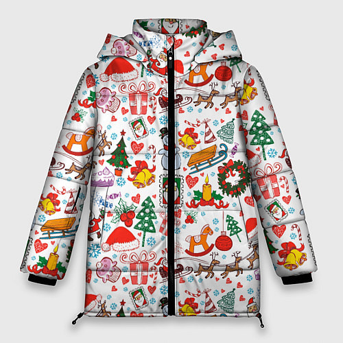 Женская зимняя куртка Новогодние символы / 3D-Черный – фото 1
