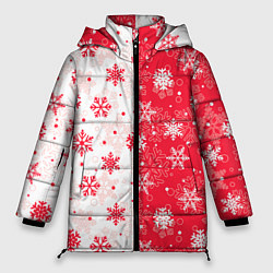 Женская зимняя куртка Снежинки красно-белые