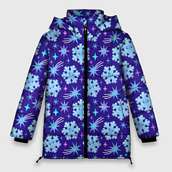 Куртка зимняя женская Снежинки со звездами в синем небе, цвет: 3D-светло-серый